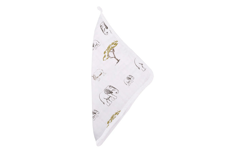 On The Savannah Washcloth Set 3pk with playful savannah prints, 12"x12" bamboo muslin.