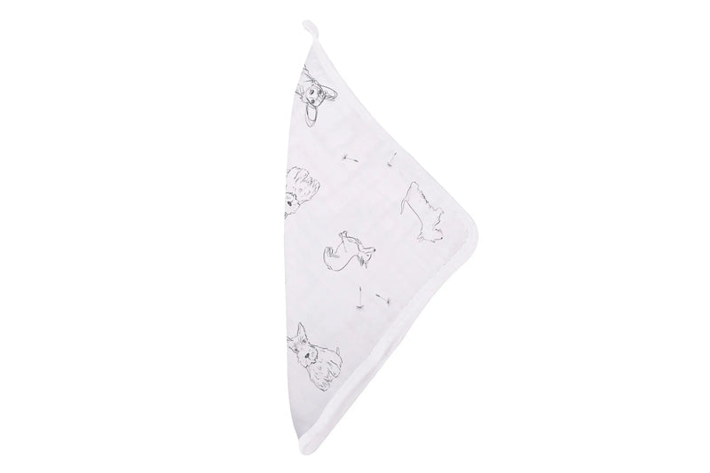Dandelions Bamboo Washcloth Set featuring colorful prints and attached loop for drying.