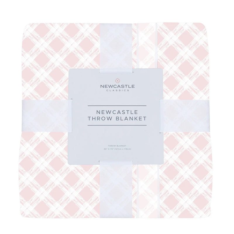 Primrose Pink Plaid Cotton Muslin Throw Blanket - 100% Natural Cotton, 50” x 70”.