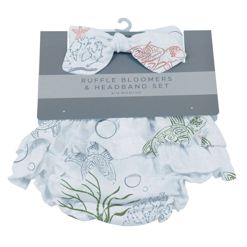 Turtles Ruffle Bamboo Bloomer and Headband Set for 6-12 months from Under The Sea Collection.