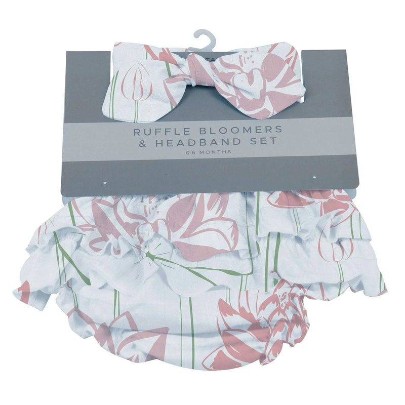 Water Lily Ruffle Bamboo Bloomer Headband Set for Babies