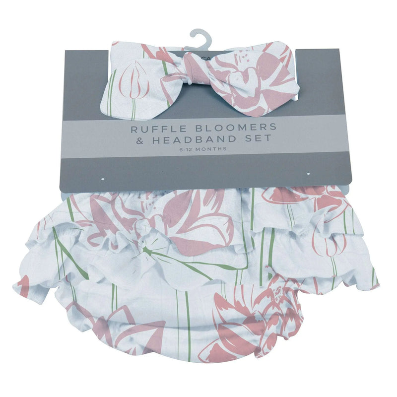 Water Lily Ruffle Bamboo Bloomer Headband Set, 0-12 months, 100% bamboo, Under The Sea Collection.
