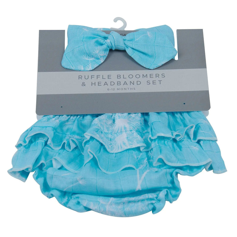 Dandelion Seeds Ruffle Bamboo Bloomer Headband Set for infants.
