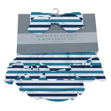Bamboo Ruffle Bloomer Headband Set — Newcastle Classics | Blue Stripe by Newcastle Classics at Everetts Place