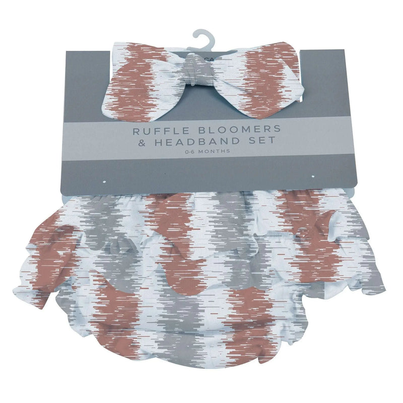 Western Stripe Ruffle cotton bloomer and headband set for infants.