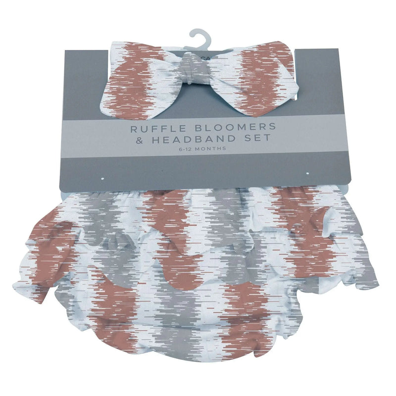 Western Stripe Ruffle Cotton Bloomer Headband Set for babies, 100% cotton, available in 0-6 and 6-12 months.