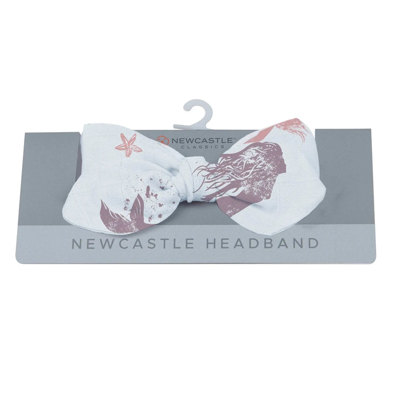 Mermaids Bamboo Baby Headband with under the sea design on display packaging.