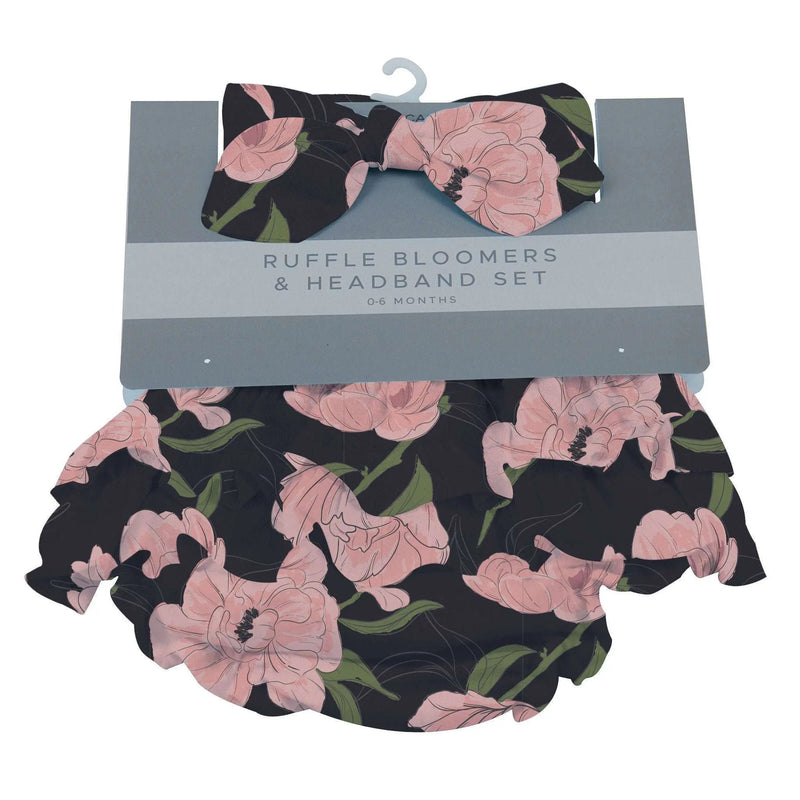 Peonies Ruffle Bloomers and Headband Set for Babies, 0-12 Months, 100% Bamboo