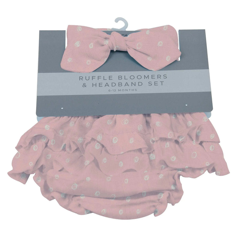 Pink Pearl Polka Dot Ruffle Bloomers and Headband Set for infants