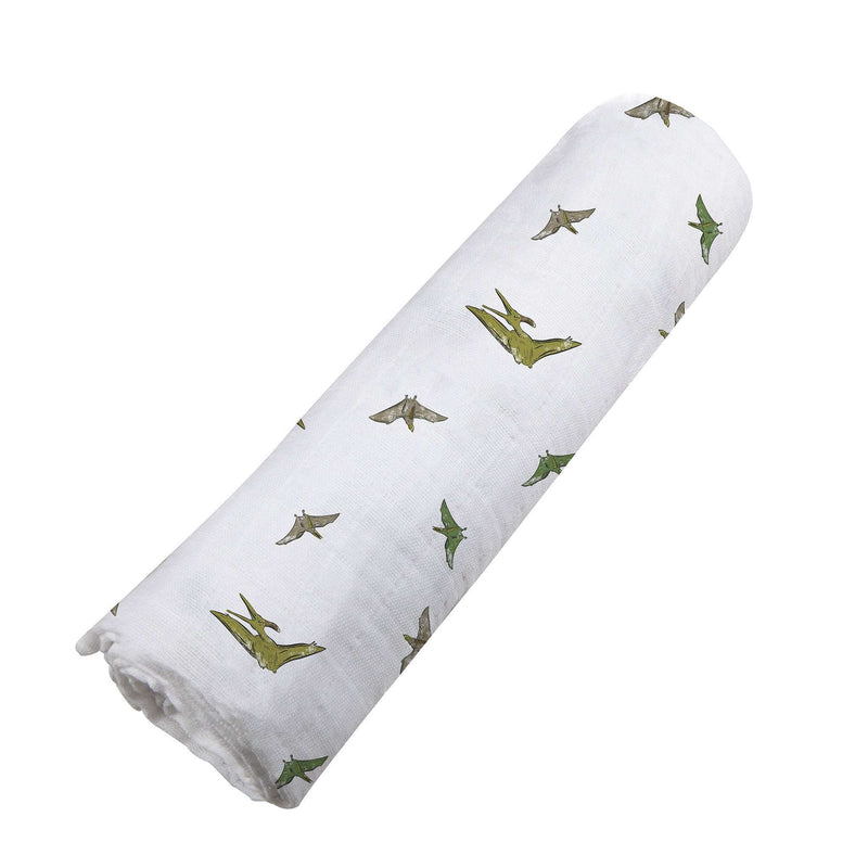 Pteranodon & Dino Feet gift box set with blanket and swaddle made of 100% natural cotton muslin.