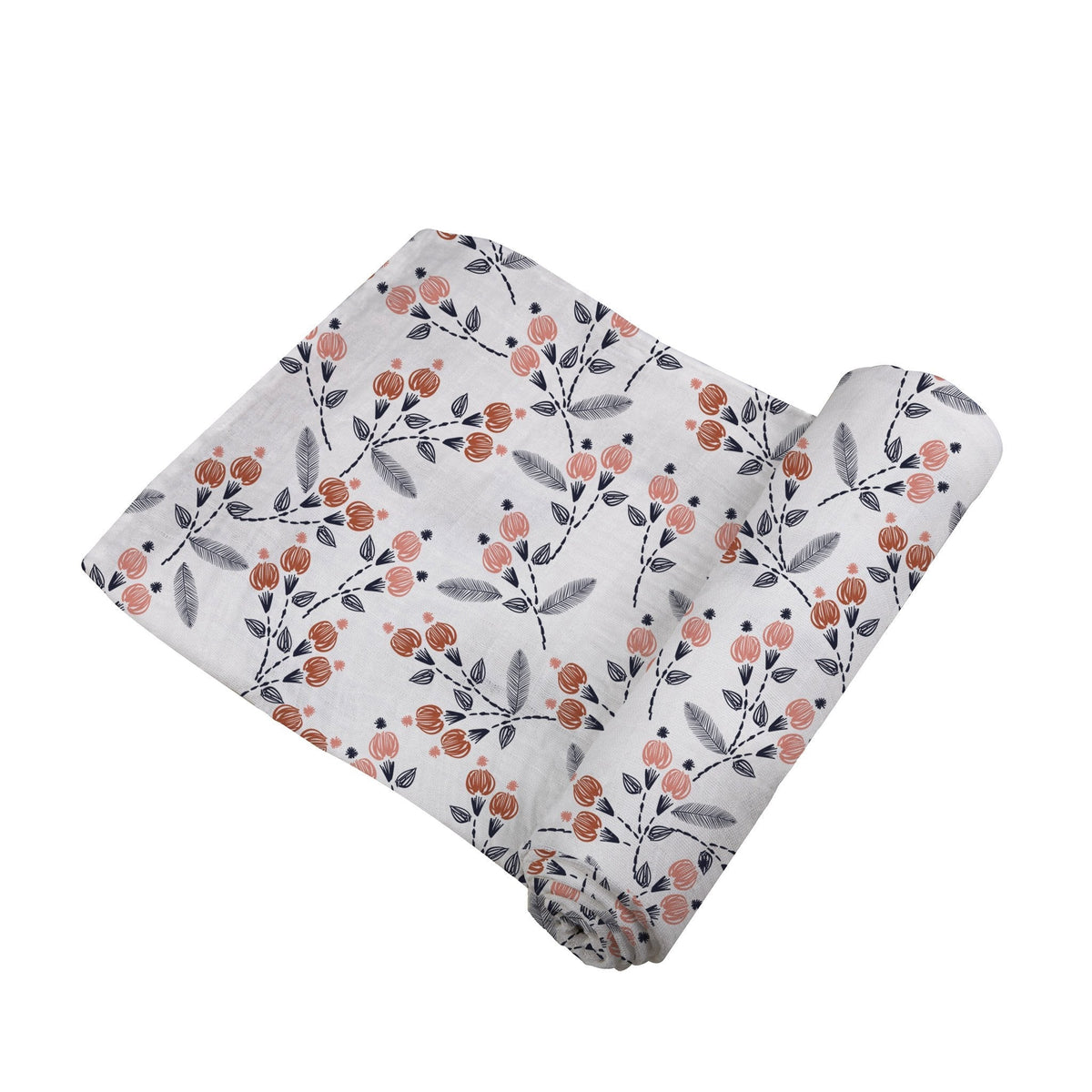 Newcastle Classics Dahlia Floral Bamboo Swaddle. Soft, breathable baby blanket with pink flowers.