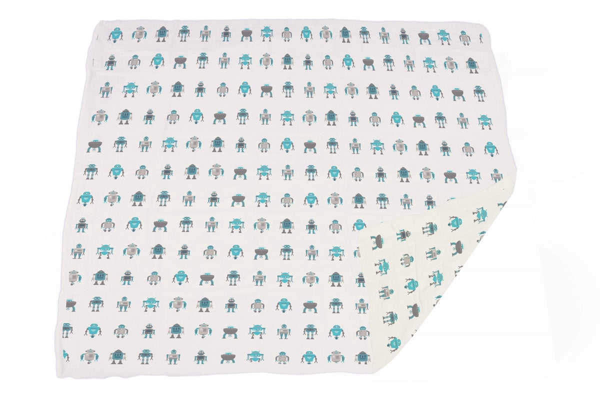 Robots Cotton Muslin Newcastle Blanket by Newcastle Classics at Everetts Place