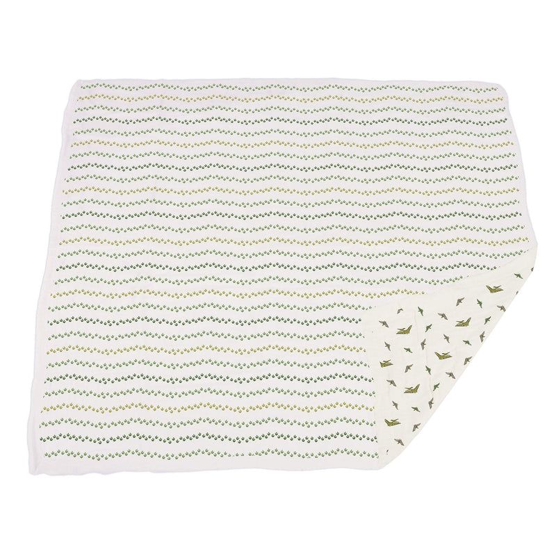 Dino Feet and Pteranodon cotton muslin blanket, soft and breathable, 47" x 47".