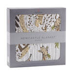 Hungry Giraffe and Animal Print Bamboo Muslin Newcastle Blanket by Newcastle Classics