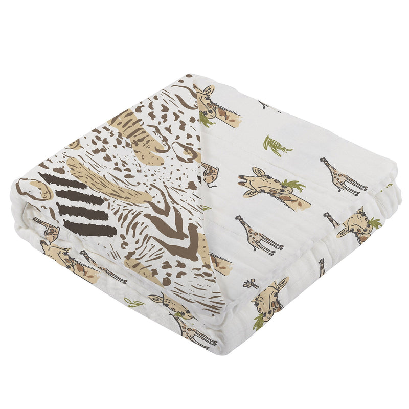 Hungry Giraffe bamboo muslin blanket with animal print design, soft and breathable, 47" x 47".