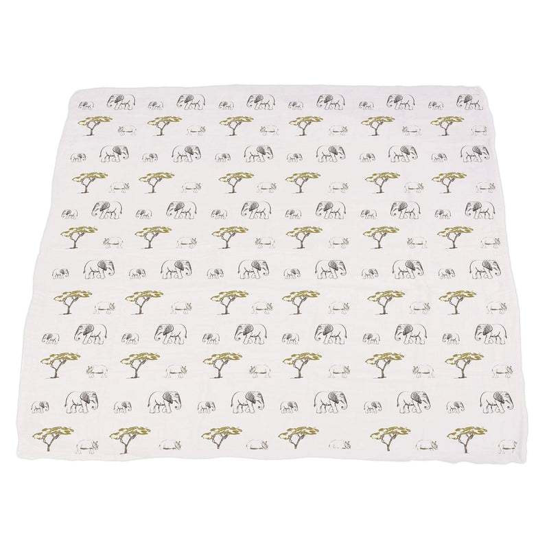 Hear Me Roar Lion and animals bamboo muslin blanket featuring elephants and rhinos.