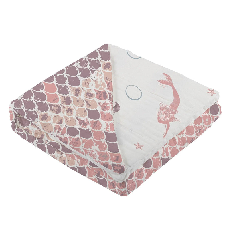 Mermaids and Scales bamboo muslin blanket, 100% natural, cozy and breathable.