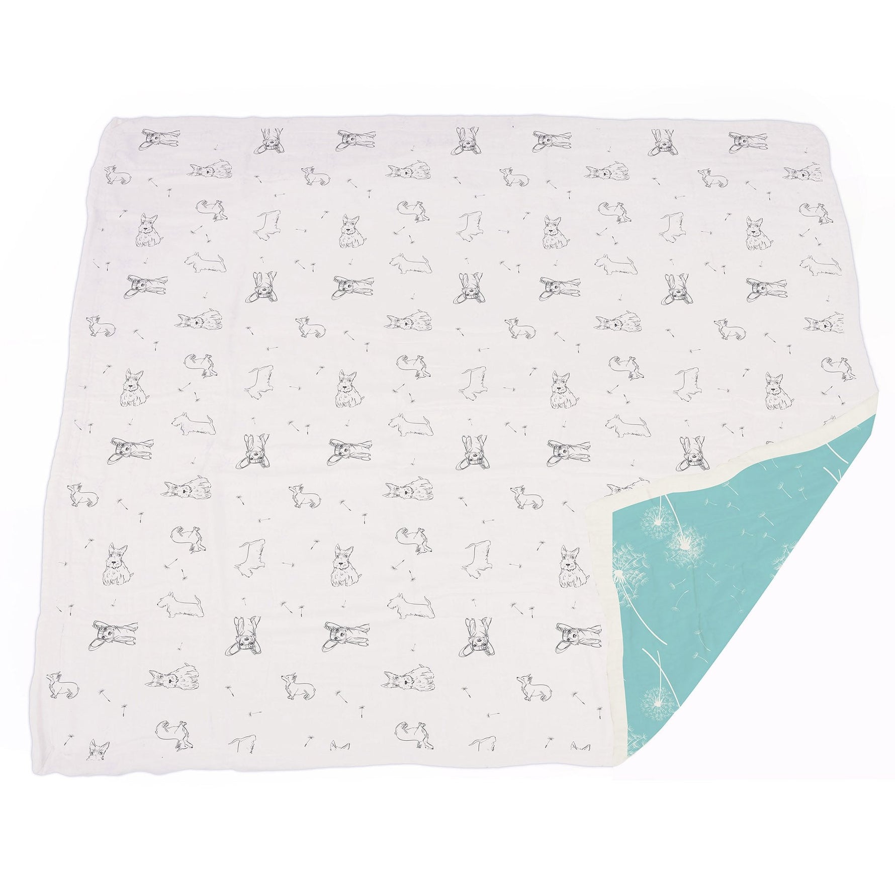 Corgi and Dandelion Seeds Bamboo Muslin Newcastle Blanket by Newcastle Classics at Everetts Place