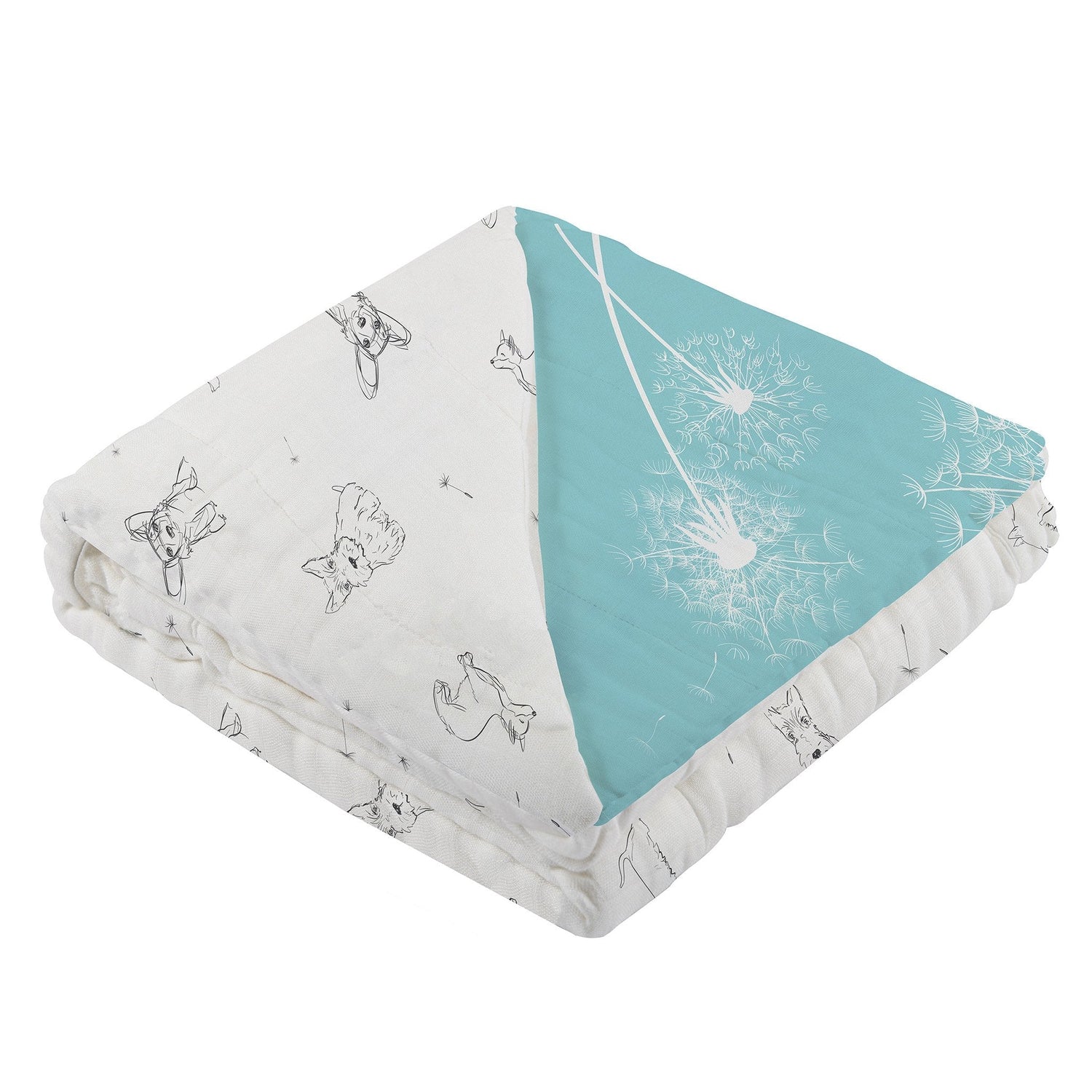 Corgi and Dandelion Seeds Bamboo Muslin Newcastle Blanket by Newcastle Classics at Everetts Place