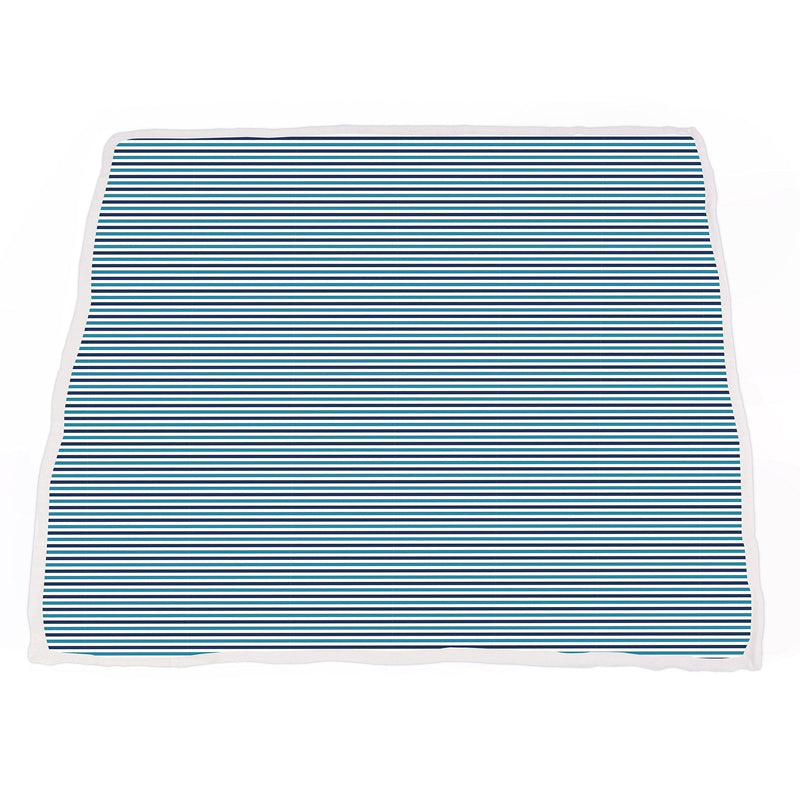 Vintage steam trains and blue stripe bamboo muslin blanket, four-layer, soft and breathable, 47x47 inches.