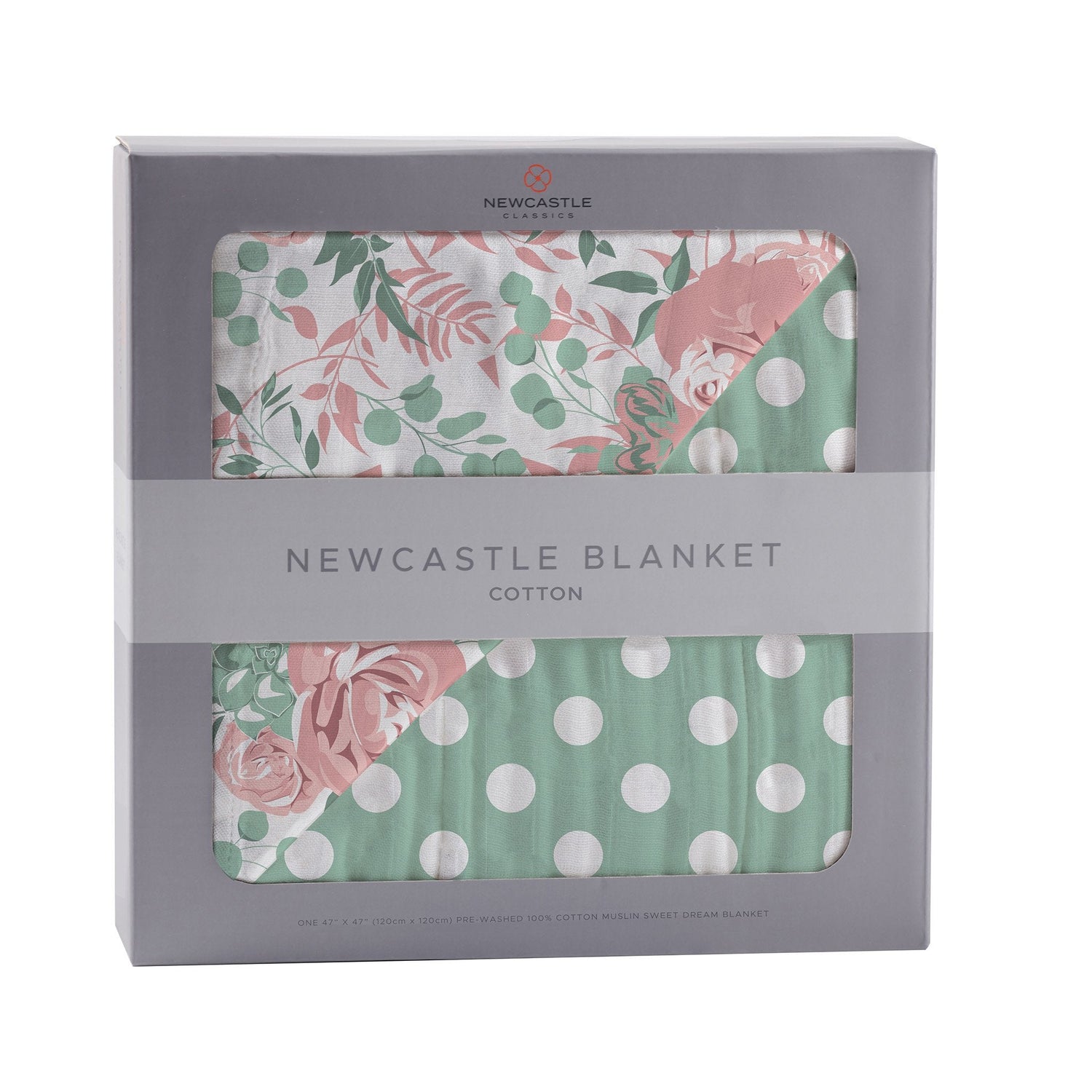 Desert Rose & Jade Polka Dot Cotton Muslin Blanket by Newcastle Classics at Everetts Place