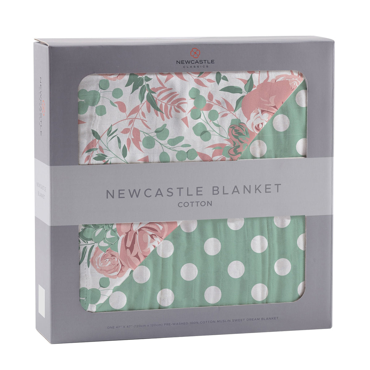 Desert Rose & Jade Polka Dot Cotton Muslin Blanket by Newcastle Classics at Everetts Place