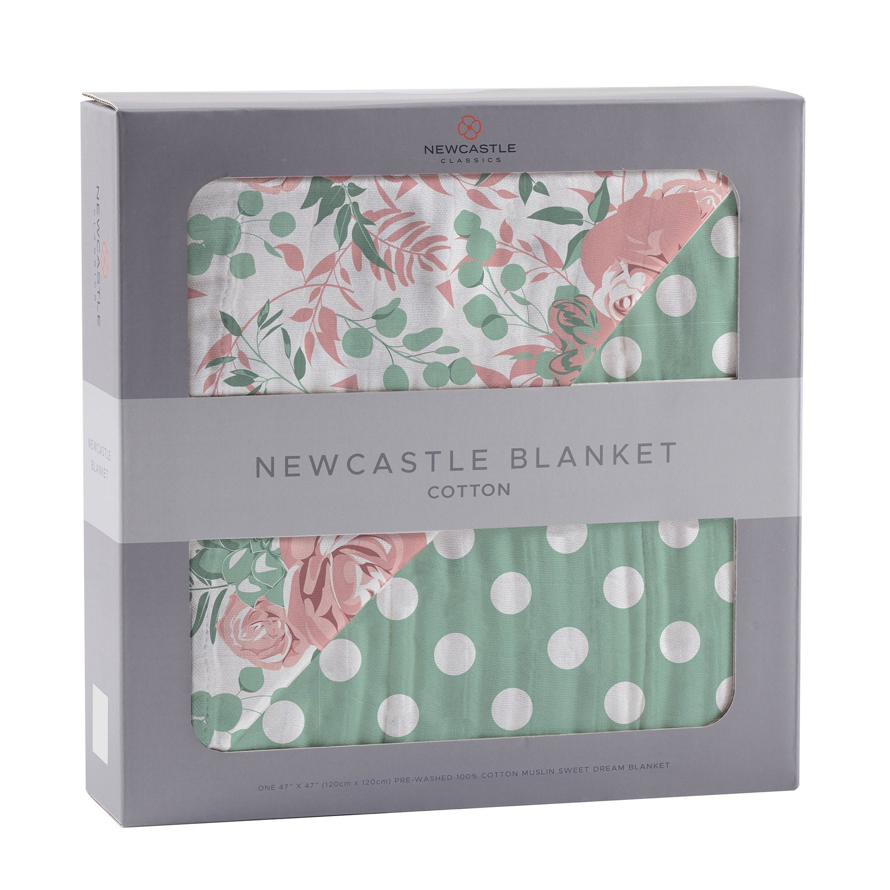 Desert Rose & Jade Polka Dot Cotton Muslin Blanket by Newcastle Classics at Everetts Place