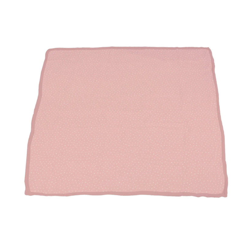Peonies and Pearl Polka Dot Newcastle Blanket in pink bamboo muslin, 47x47 inches.