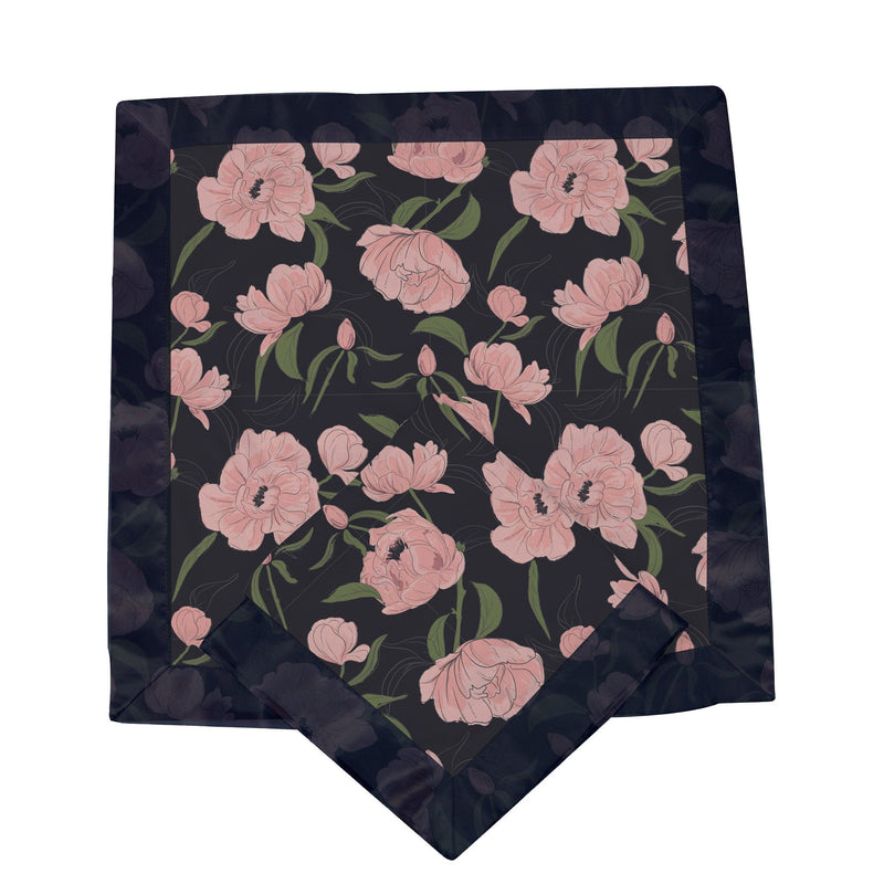 Peonies Newcastle Blankie with floral pattern, 100% bamboo muslin, 16" x 16".