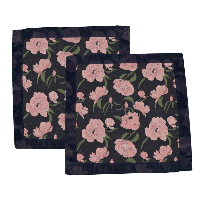 Peonies Newcastle Blankie with pink floral design, 16"x16", 100% bamboo muslin.