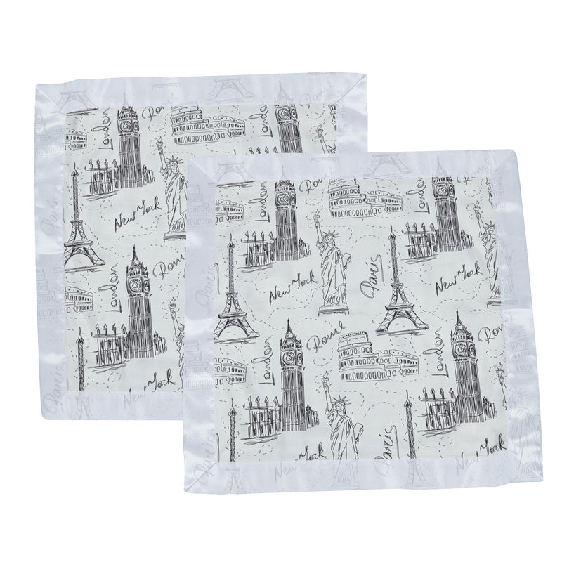 Newcastle Blankie security blanket with global city designs, 100% bamboo muslin, 16x16 inches.