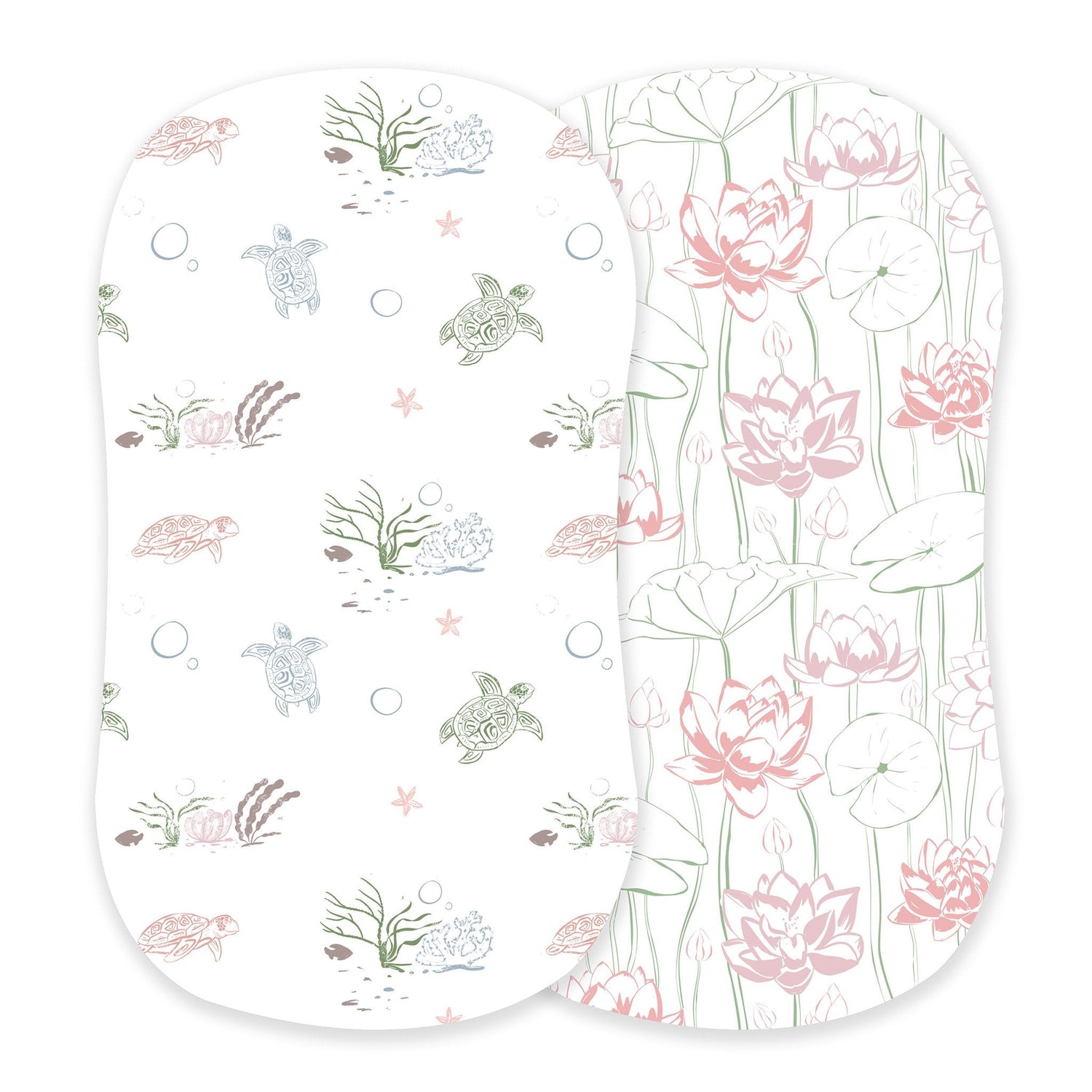 Turtles and Water Lily Bamboo Changing Pad Cover/Bassinet Sheets - White | Everetts Place