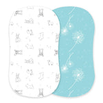 Bamboo bassinet sheet printed with corgis and dandelion seeds