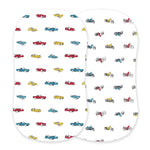 Bamboo bassinet sheet printed with vintage muscle cars and motorcycles