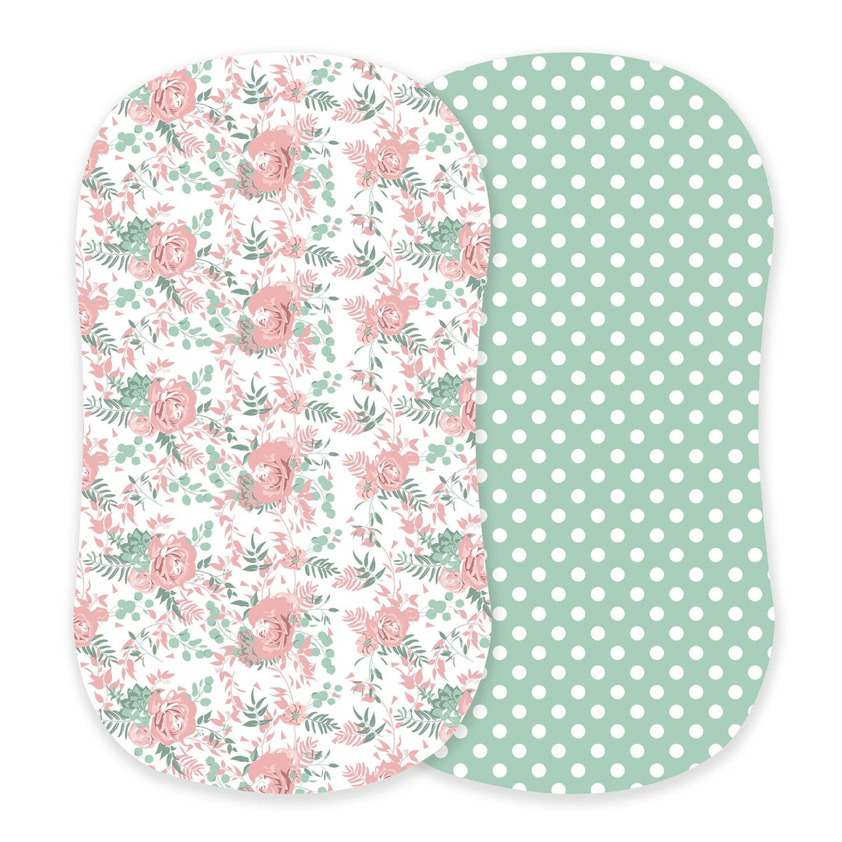 Desert Rose and Jade Polka Dot Cotton Changing Pad Cover/Bassinet Sheets by Newcastle Classics at Everetts Place