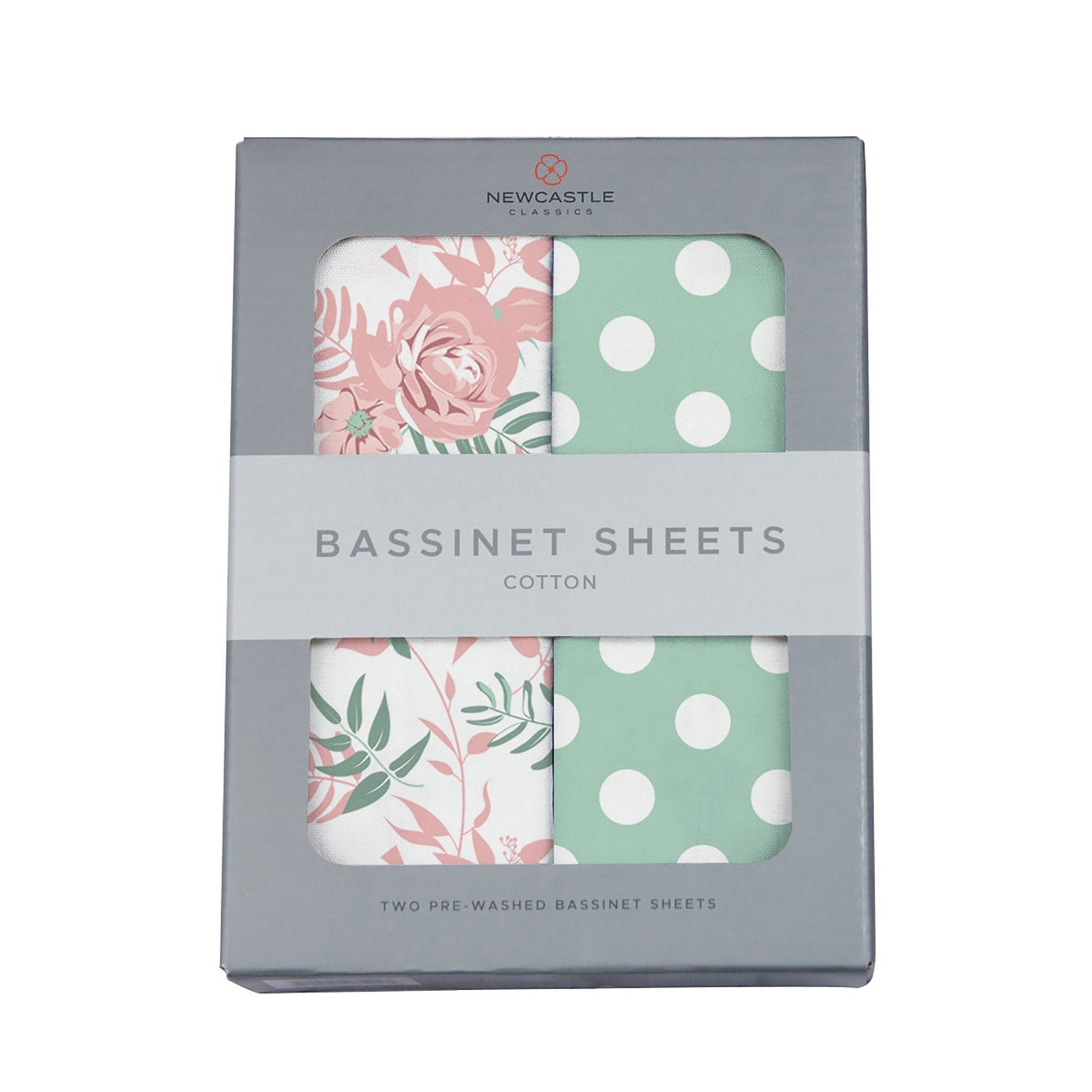 Desert Rose and Jade Polka Dot Cotton Changing Pad Cover/Bassinet Sheets by Newcastle Classics at Everetts Place