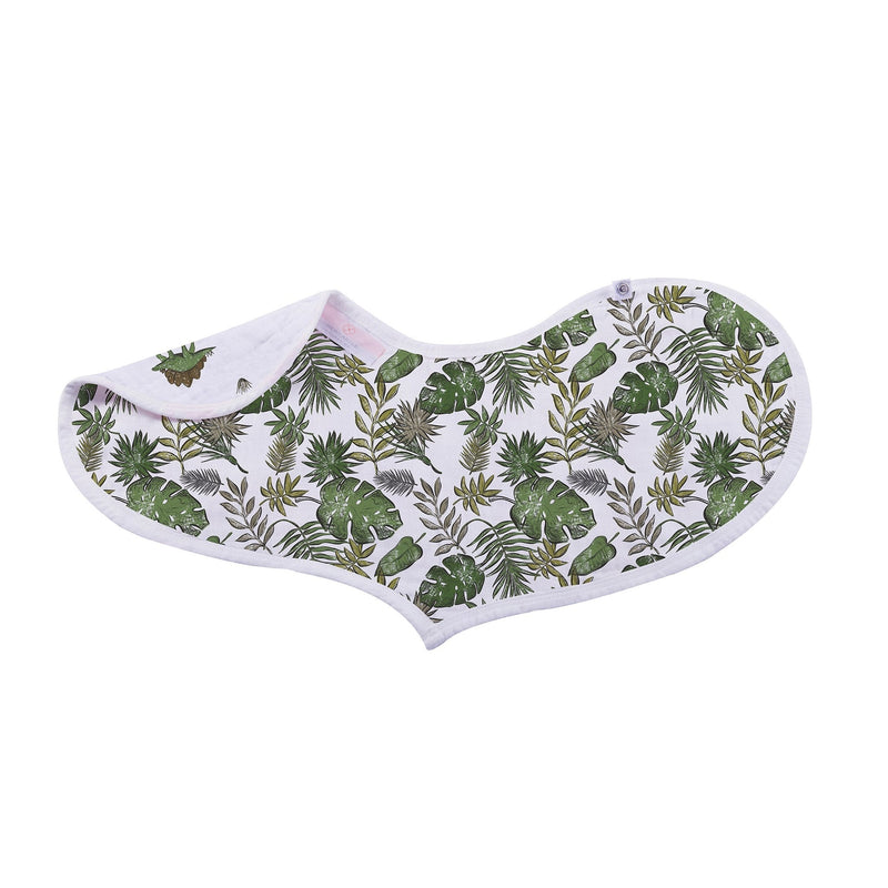 Dino Days Cotton Burp Cloth Bib with green leafy pattern, muslin fabric, 21" x 9.5".