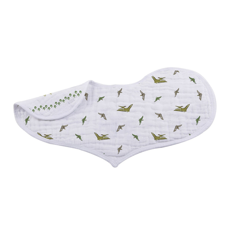 Dino Days Cotton Burp Cloth Bib 2PK, 100% natural cotton muslin, multiple snaps, extra absorbent, 21"x9.5".