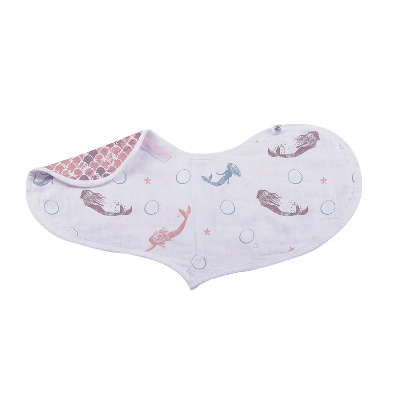 Under The Sea Bamboo Heart Bib with mermaid print and snap closure.
