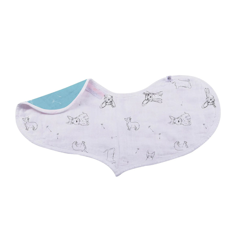 Dandelions Bamboo Heart Bib 2PK, natural bamboo muslin, soft and absorbent with snap closure.