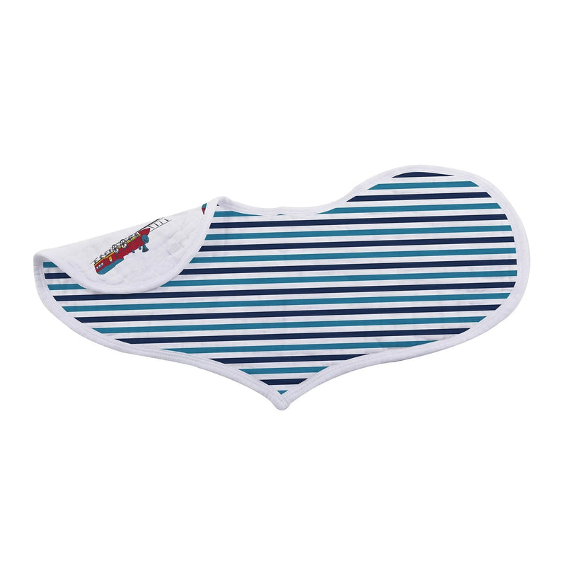Bamboo heart-shaped bib with blue stripes, Ultimate Road Trip theme.