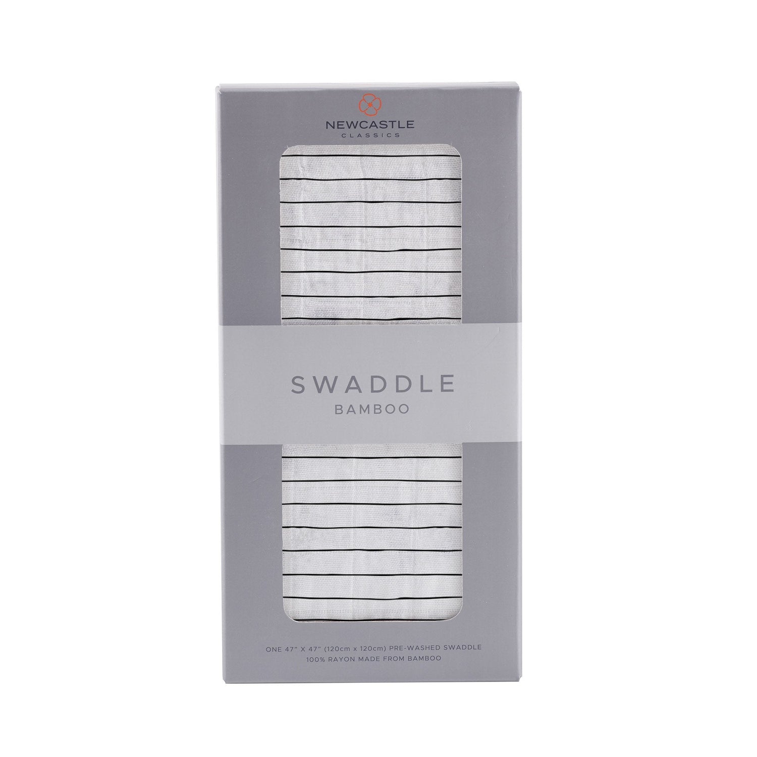 Bamboo muslin swaddle blanket with a thin pencil stripe pattern, spread out flat