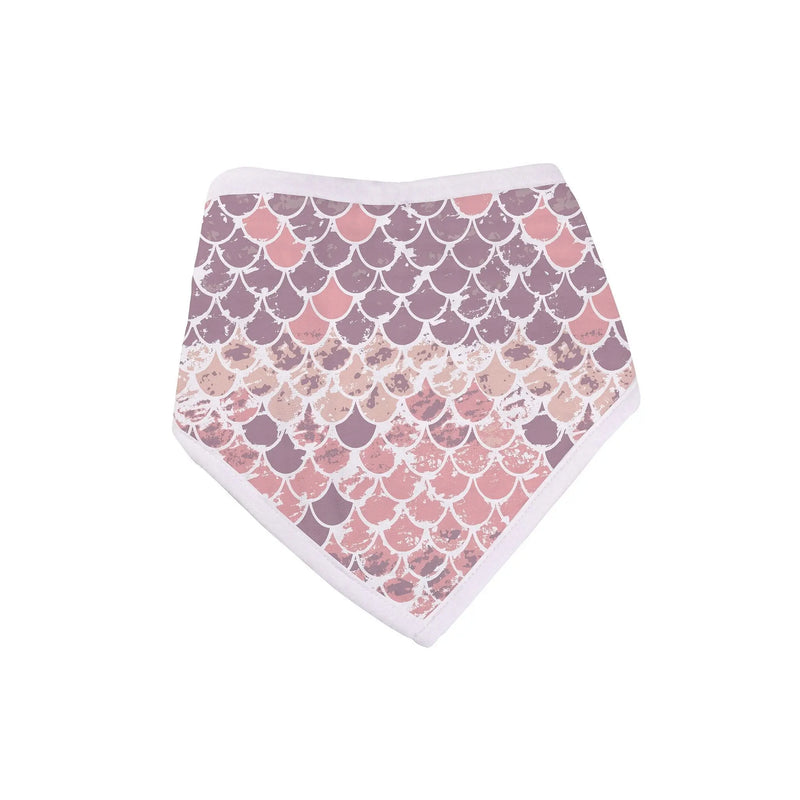 Under The Sea Bamboo Bandana Bib with scallop pattern, soft and absorbent muslin fabric.