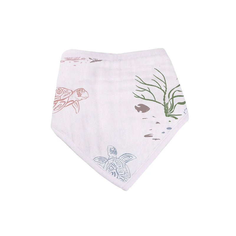 Under the Sea Bamboo bandana bib featuring sea turtle and plant designs.