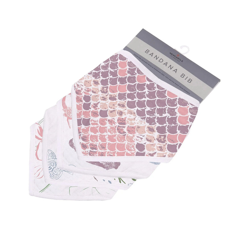 Under The Sea Bamboo Bandana Bib 4PK, soft bamboo muslin bibs with two snap closures, extra absorbent for feeding and teething.