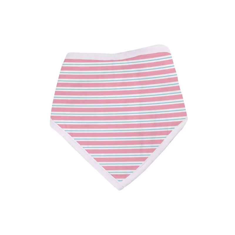 Dandelions Bamboo Bandana Bib in pink and white stripes, 100% natural bamboo muslin.