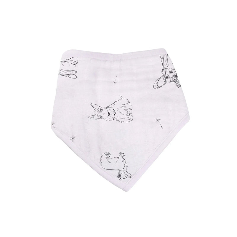 Dandelions Bamboo Bandana Bib with animal illustrations, made from soft natural bamboo muslin.
