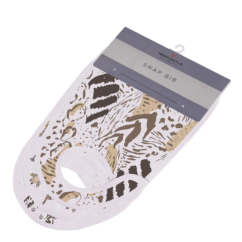 Bamboo muslin snap bibs with savannah print, set of three.