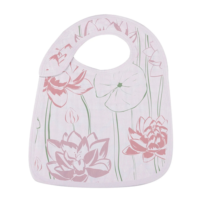 Under The Sea Bamboo Muslin Snap Bib with floral pattern.