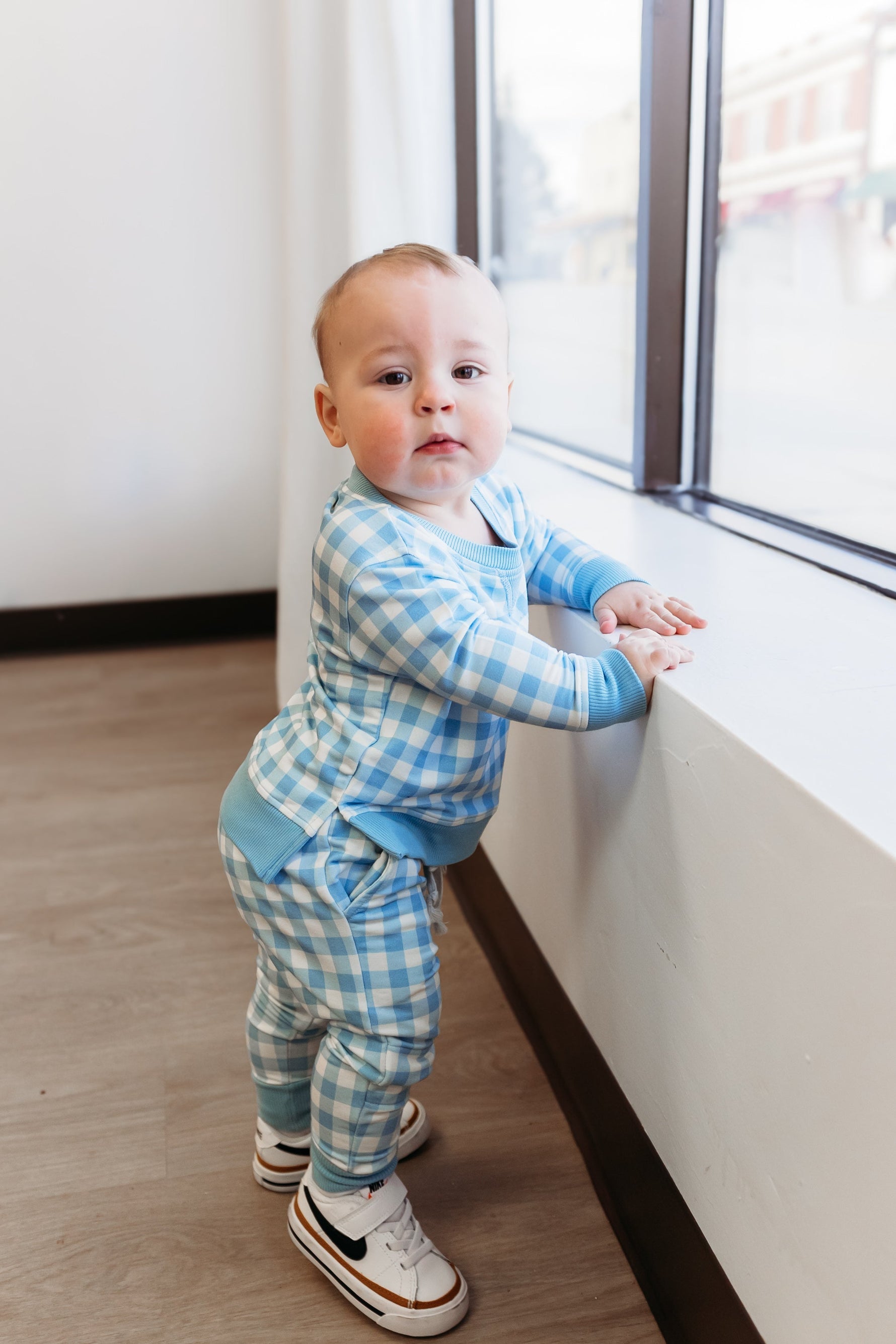 DREAM BIG LITTLE CO SKY BLUE GINGHAM DREAM JOGGEREveretts Place